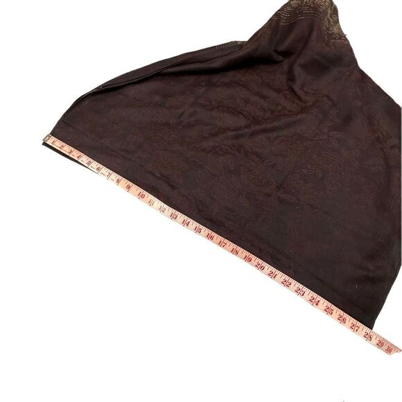 Pashmina Brown 100% Cashmere Floral Paisley Tasseled Shawl Scarf Wrap 28”x 66” - Picture 7 of 10